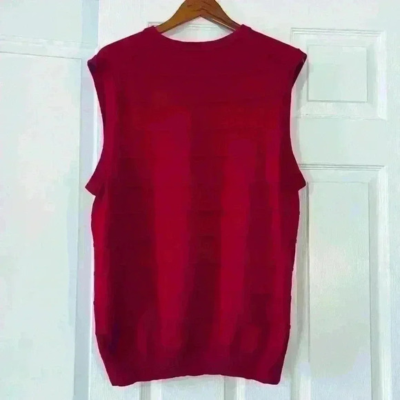 Chaps v-neck sweater vest red on red knit stripes - Picture 3 of 5